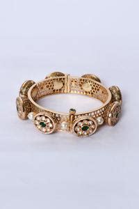 Buy Gold Plated Pearls, Crystals Kundan Brass And Embellished Kada ...