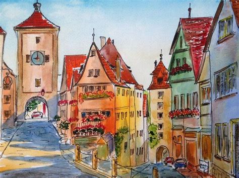 Город в рисунках акварелью. Срисовки и детские рисунки.