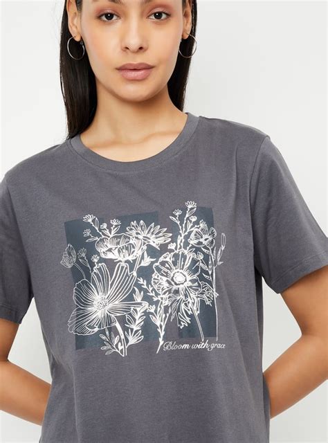Buy Women Metallic Floral Print T-shirt Online at just Rs. 299.0 ...