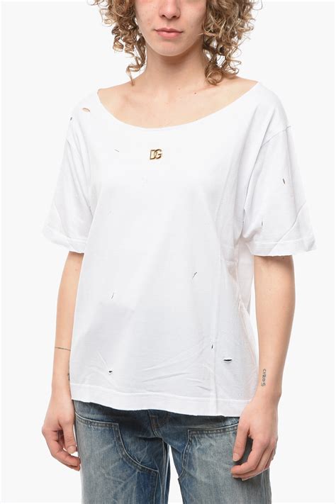 Dolce & Gabbana Oversized Distressed T-shirt with Application Plaqued ...