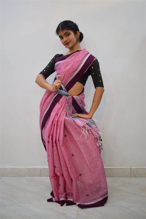 Ameya: Pink Khadi Cotton Jamdani Saree – Ādhyavi