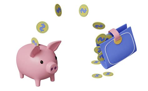 billetera y hucha con monedas ahorrando dinero concepto aislado. ilustración 3d o renderizado 3d ... - illustration of money