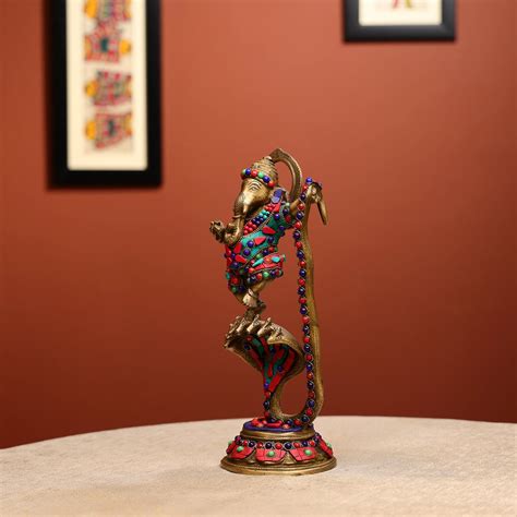 Stone Worked Brass Lord Ganesha Dancing On Kalinga Naga – Ethnic India ...