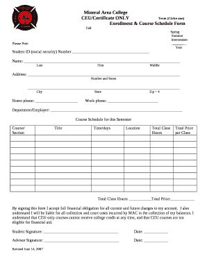 CEU/Certificate ONLYTerm (Cirlce one)Enrollment & Course Schedule Fall ...