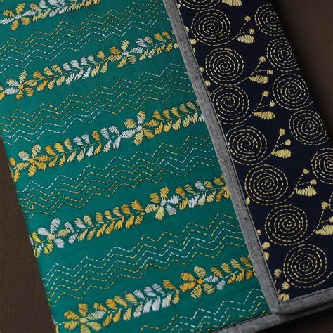Green Handcrafted Bengal Kantha Work File Folder