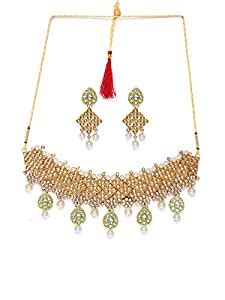 Buy ZAVERI PEARLS Beautifully Enamelled Kundan Choker Necklace Set For ...