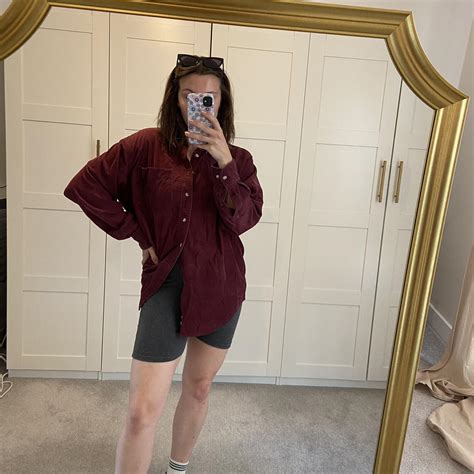Vintage corduroy shirt in lovely burgundy colour,... - Depop