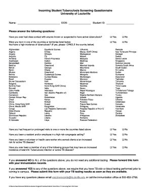 Fillable Online Incoming Student Tuberculosis Screening Questionnaire ...