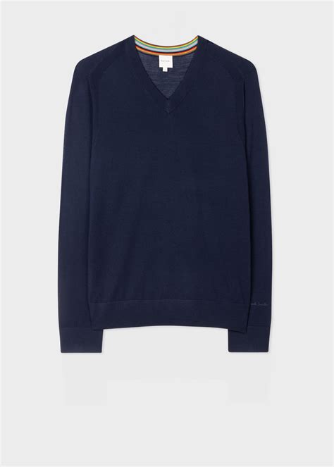 Men's Navy Merino V-Neck Sweater