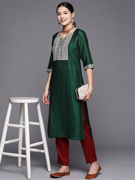 Buy Green Yoke Design Silk Straight Kurta Online at Rs.591 | Libas