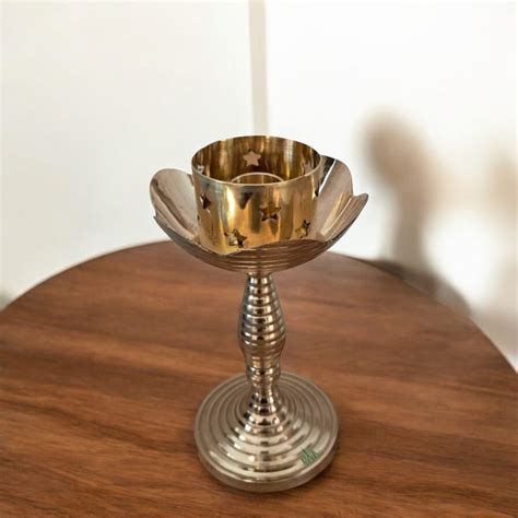 Brass Candle Stand in Flower and Star Design | 7 × 3 in – SacredFig
