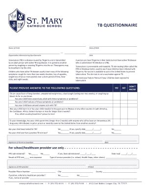 Fillable Online TB QUESTIONNAIRE - St Mary Catholic School Fax Email ...
