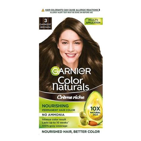 Garnier Color Naturals Creme Hair Color - 3 Darkest Brown (70ml+60gm ...