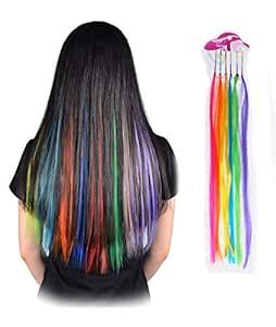Fok Set of 6 Multi Color Party Highlights Hair Extensions Colorful Hair ...