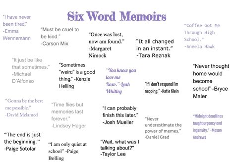 Six Word Memoirs Examples