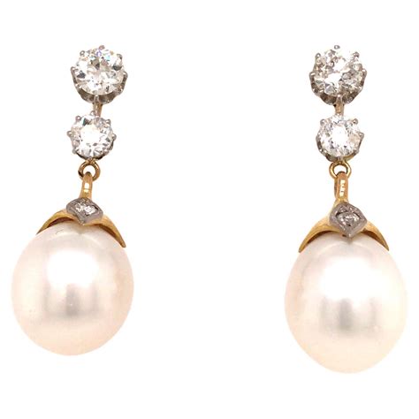 Antique Victorian Natural Pearl and Yellow Gold Platinum Set Drop ...