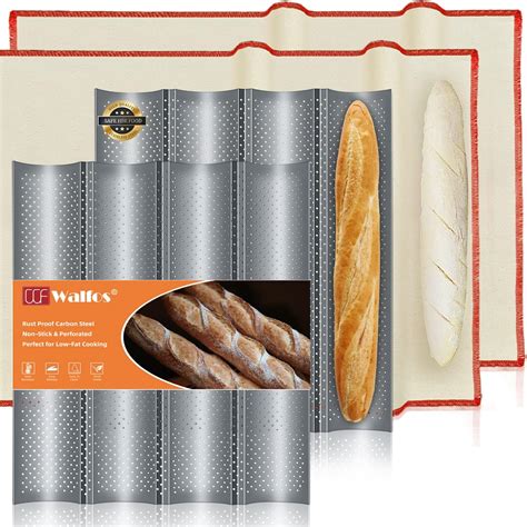Amazon.com: Walfos 2PCS Non-stick French Baguette Bread Pan ，with 2pcs ...
