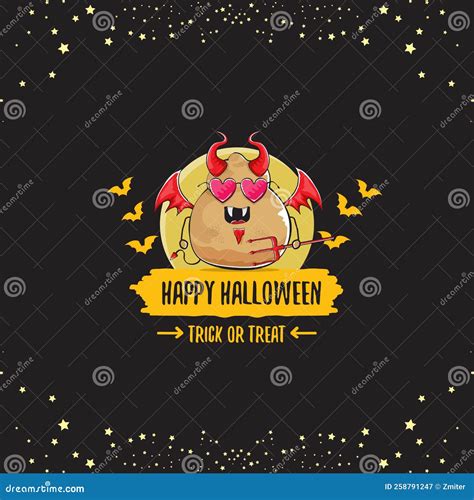 Vector Funny Cartoon Cute Demon Potato with Fangs, Trident and Red ...