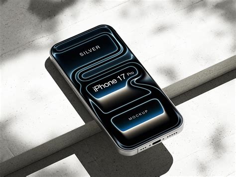 Free On Concrete Silver iPhone 17 Pro Mockup PSD - Good Mockups