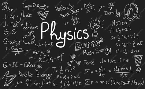 Physics formulas science and education background chalkboard inscribed ...