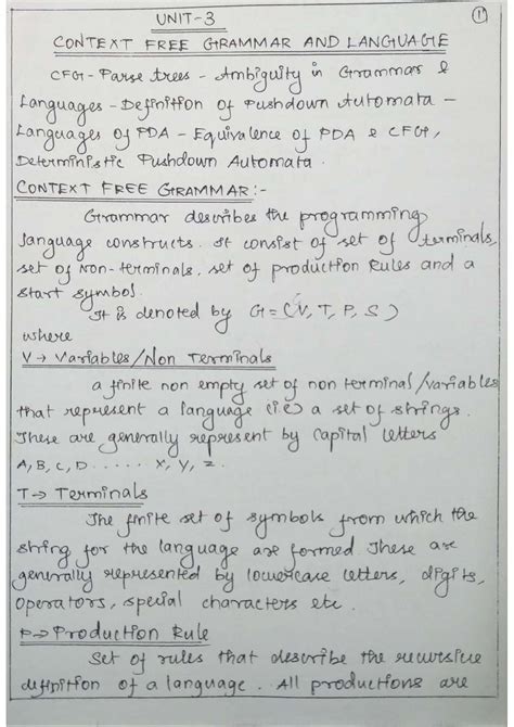 Unit 3 - Notes - UNIT 3 1 CONTEXT FREE GRAMMAR AND LANGUAGE CFG Parse ...