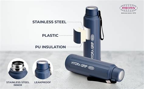 ASIAN Plastowares Hydra Grip Insulated Water Bottle 900ml | Steel Flask ...