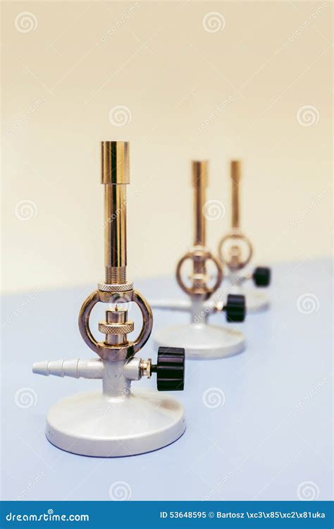 Bunsen burner in lab. stock image. Image of science, heat - 53648595