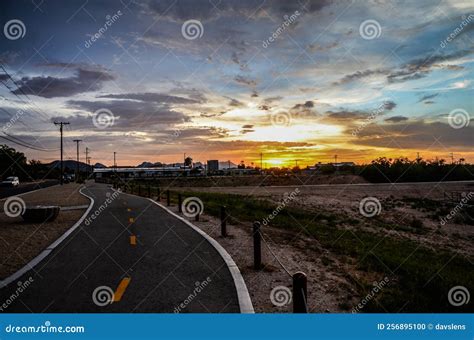 Tucson bike path sunset stock photo. Image of golden - 256895100