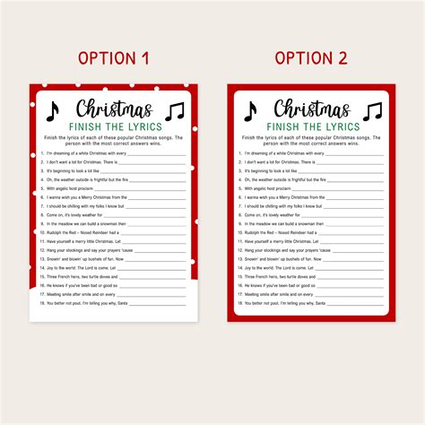 Finish The Christmas Song Game With Answers Printable | Fanny Printable
