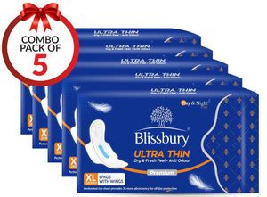 Blissbury Naturally Soft Ultra Thin XL Size Pack of 5 Sanitary Pad ...