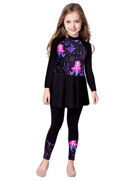 dPois Kids Girls Swim Cover Ups Long Sleeve Swimming Dress UPF 50+ Rash ...