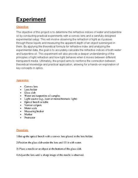 Experiment - General - Experiment Objective The objective of this ...