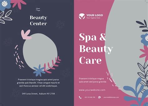 Organic floral shape beauty bifold brochure template front and back ...