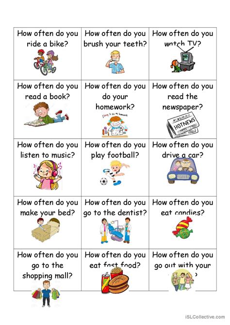 How often...? vocabulary flashcards…: English ESL worksheets pdf & doc
