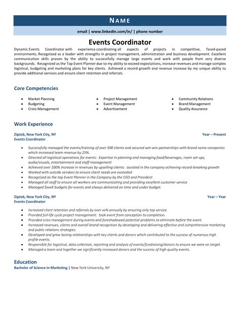 Event Coordinator Resume