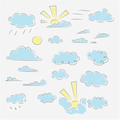 Hand Draw Silhouette Clouds Set On White Blue Drawing Climate Vector, Blue, Drawing, Climate PNG ...
