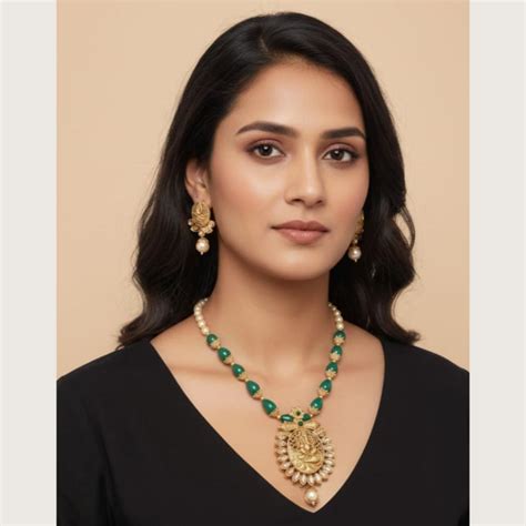 Dhirish International Pota Stone Lord Ganesh Necklace Set – JewelEMarket
