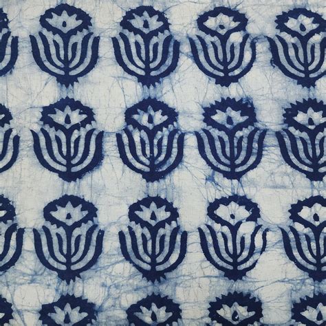 Pure Cotton Light Indigo With Dark Indigo Plant Hand Block Print Fabri ...