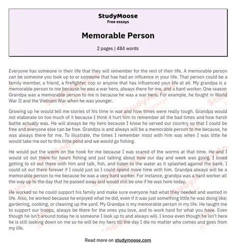 Memorable Person Free Essay Example