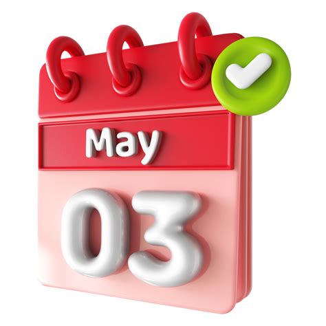 May 3rd Calendar 3D With Check Mark Icon 34339327 PNG