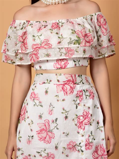 Flawless Women Floral Printed Off Shoulder Co-ord Set | LAURA – Being ...