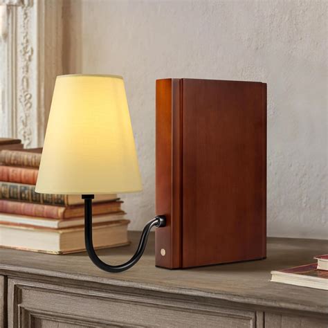 AELS Wooden Bookshelf Lamp with Bulb, Cordless Touch Dimmable Table ...