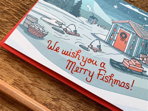 Merry Fishmas Holiday Card Ice Fishing Christmas Card Foil - Etsy