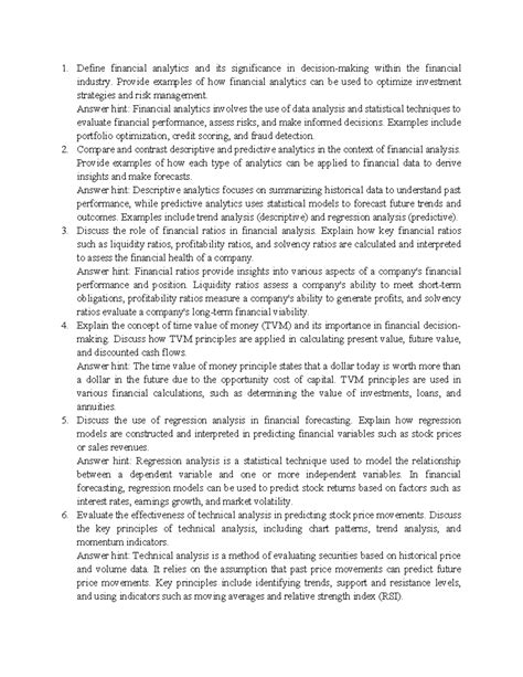 Question Bank - Define financial analytics and its significance in ...