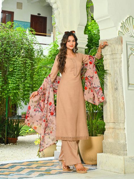 Beige Solid Straight Kurta Set With Printed Dupatta for Women – Nayo ...