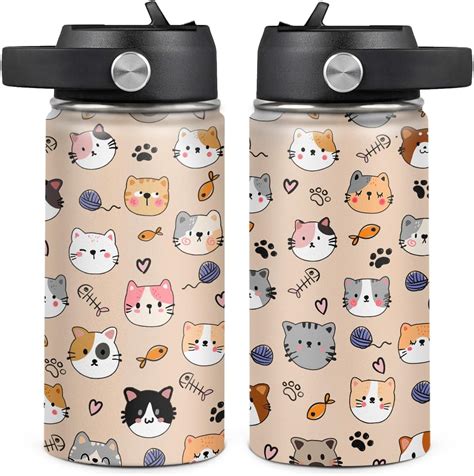 Amazon.com: SANDJEST Kids Water Bottle Cat Water Bottles 12oz with ...