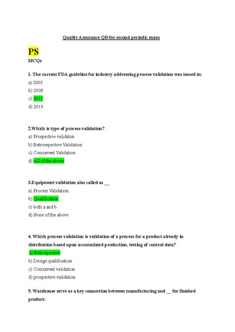 Quality Assurance QB for 2nd Periodic Exam PS MCQs & Answers - Studocu