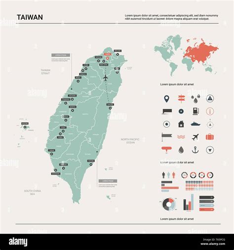 Vector map of Taiwan. High detailed country map with division, cities and capital Taipei ...