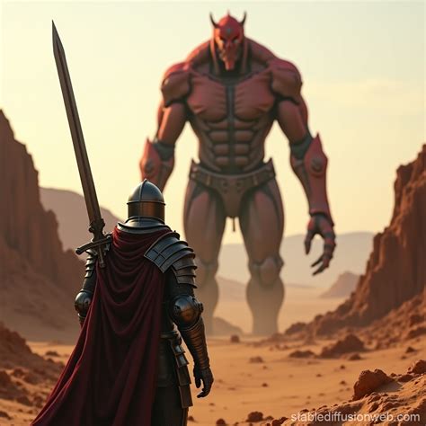 Knight vs Giant Nephilim | Stable Diffusion Online