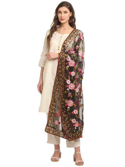 Shasmi Women's Heavy Net Embroidered Fancy phulkari work Dupatta for ...